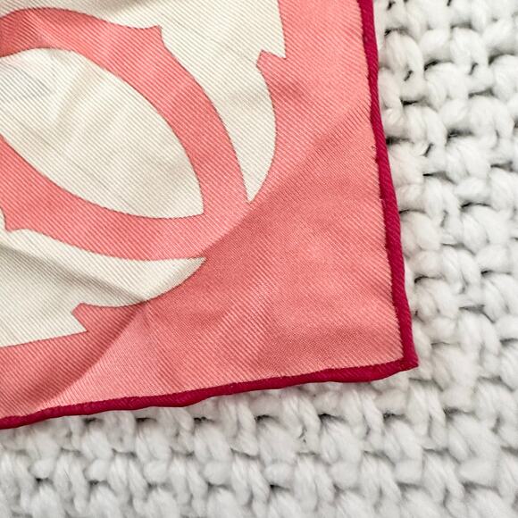 Cartier Pink Purple Ivory Geometric Skyline Cityscape Spellout Silk Square Scarf - Picture 11 of 12